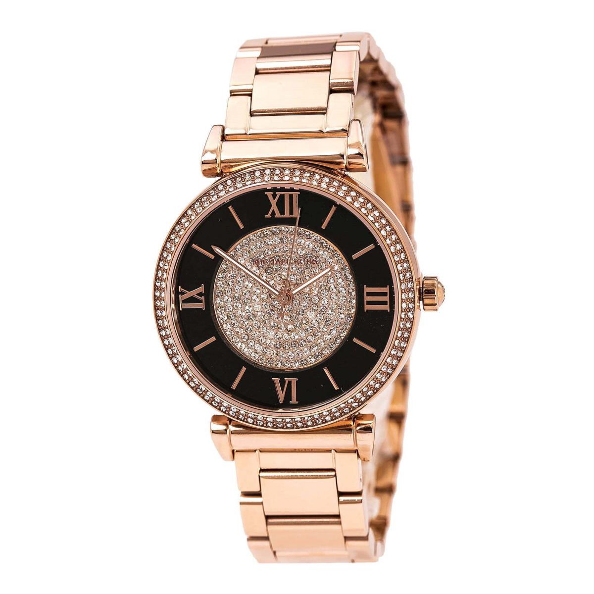 Michael Kors Women`s MK3339 Catlin Black and Rose Gold Crystal Pave Dial