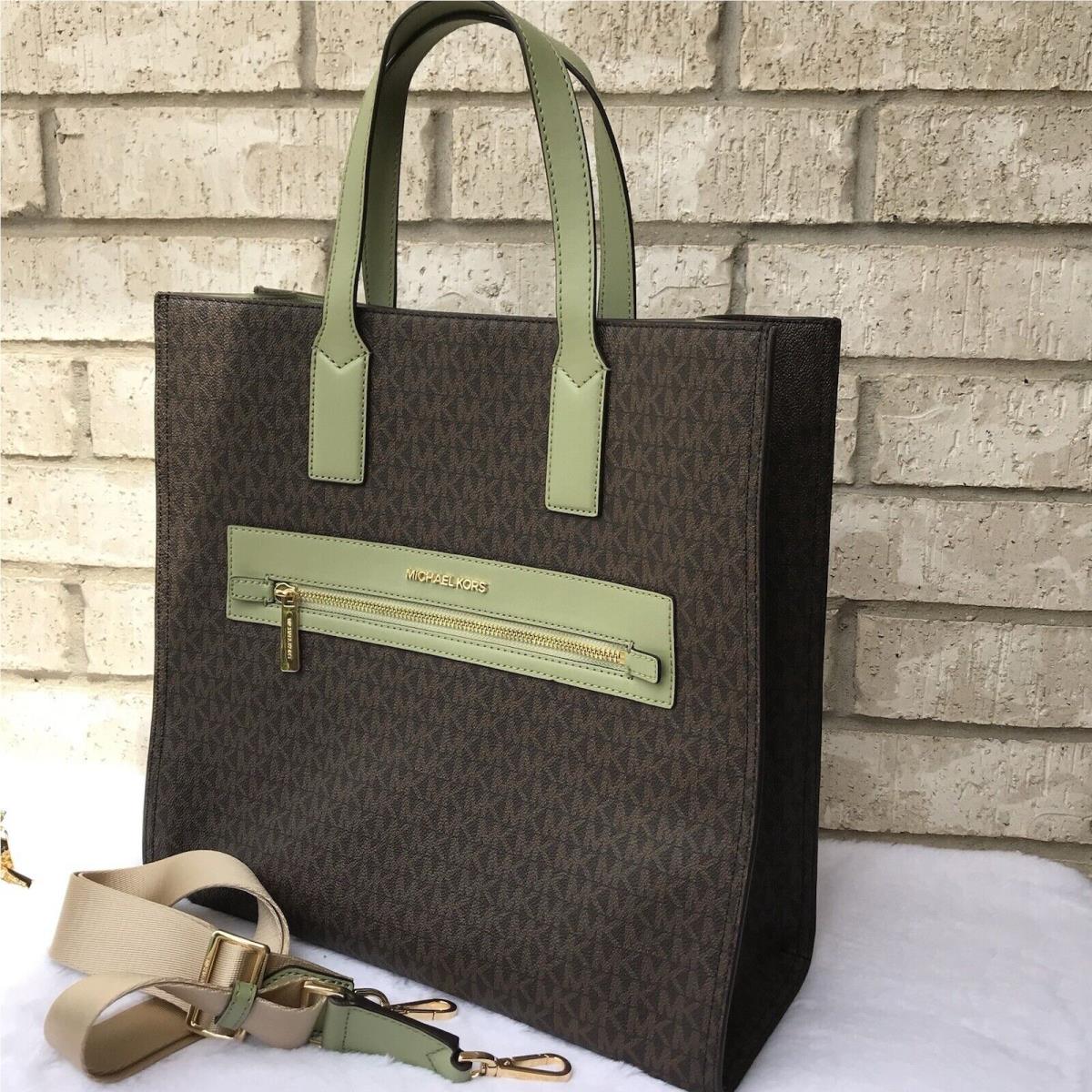 Michael Kors Large Tote Shoulder Bag Handbag Brown Green Purse