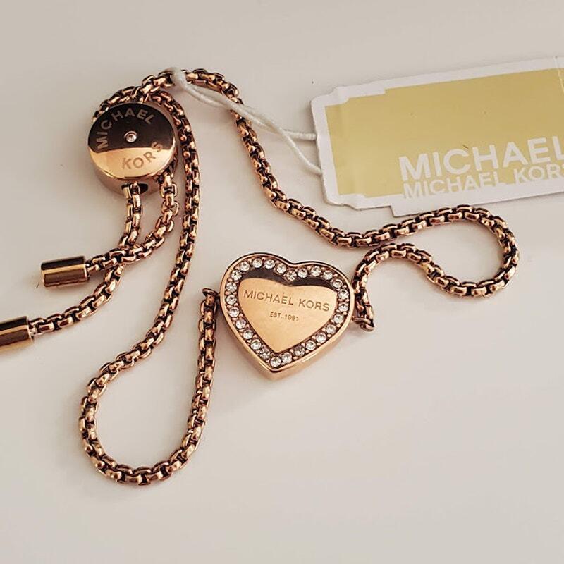 Michael Kors Heritage Pave Logo Heart Slide Bracelet Rose Gold MKJX5391791