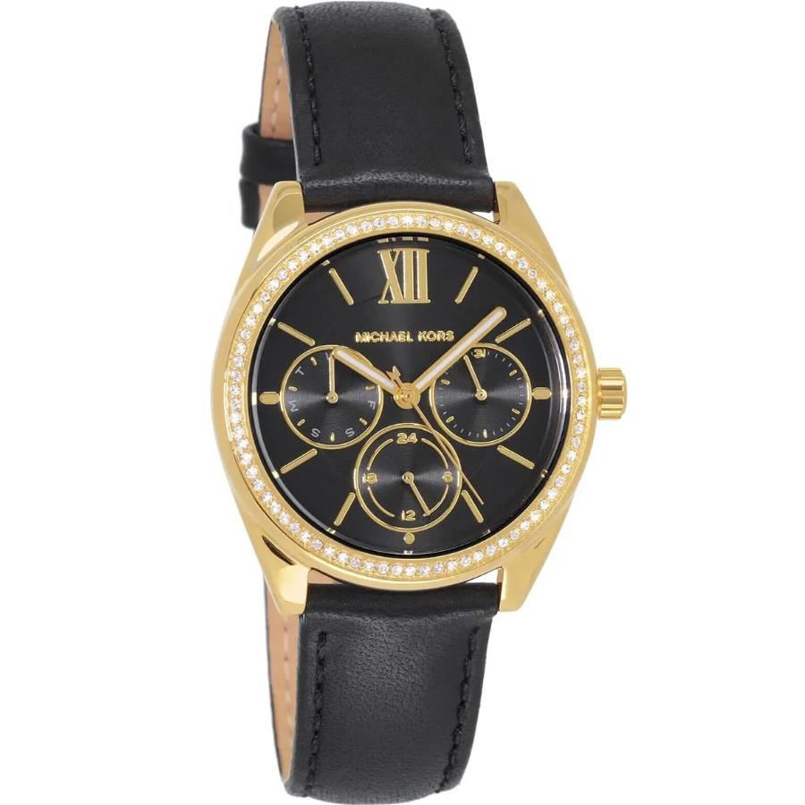 Michael Kors MK7315 Black Chronograph Dial Black Leather Strap Womens Watch