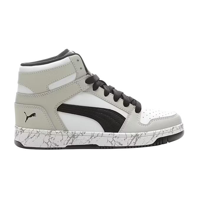 Puma Rebound Mid Layup Marble Little Boys White-black Basketball Shoes 385616 01 - Gray