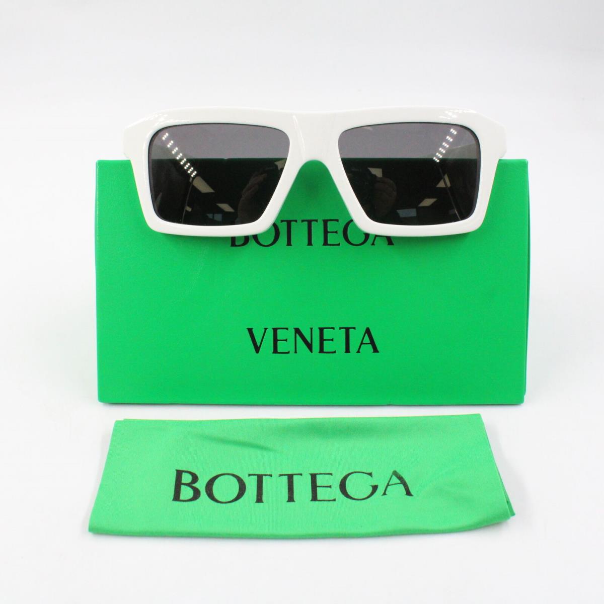 Bottega Veneta BV1213S Rectangle Sunglasses with White Frames and Grey Lenses