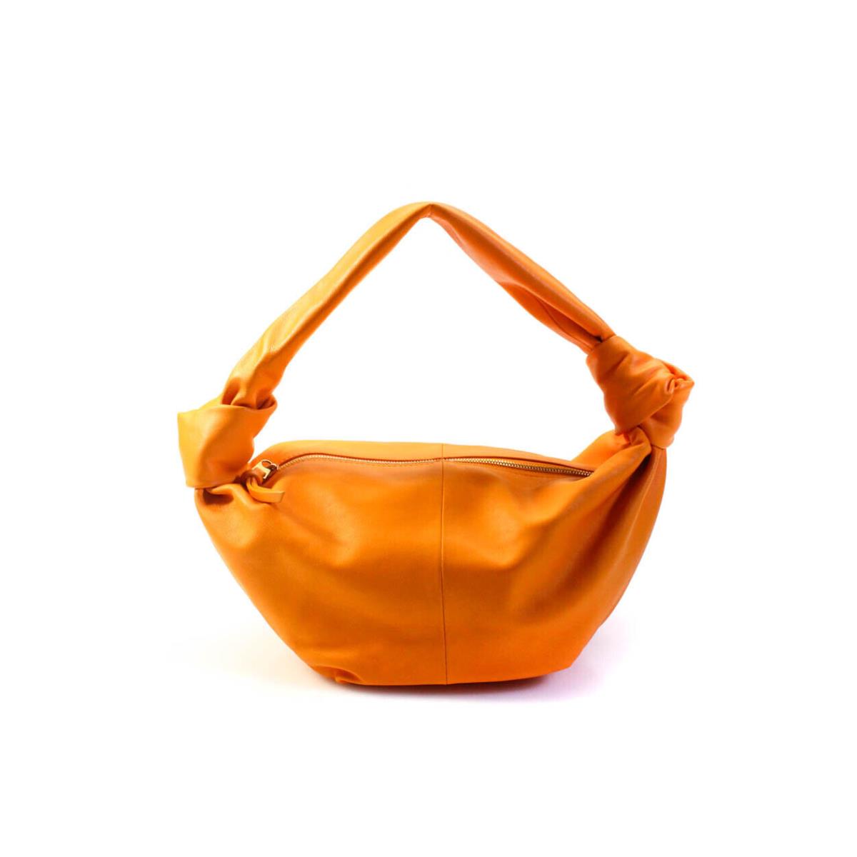 Bottega Veneta Womens Single Handle Zip Top Double Knot Handbag Orange Leather