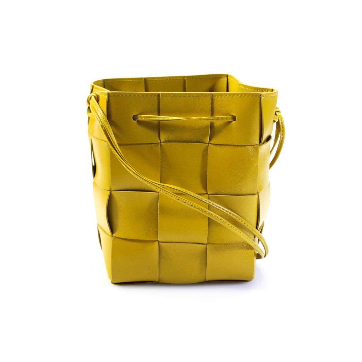 Bottega Veneta Womens Small Cassette Intrecciato Bucket Bag Handbag Yellow