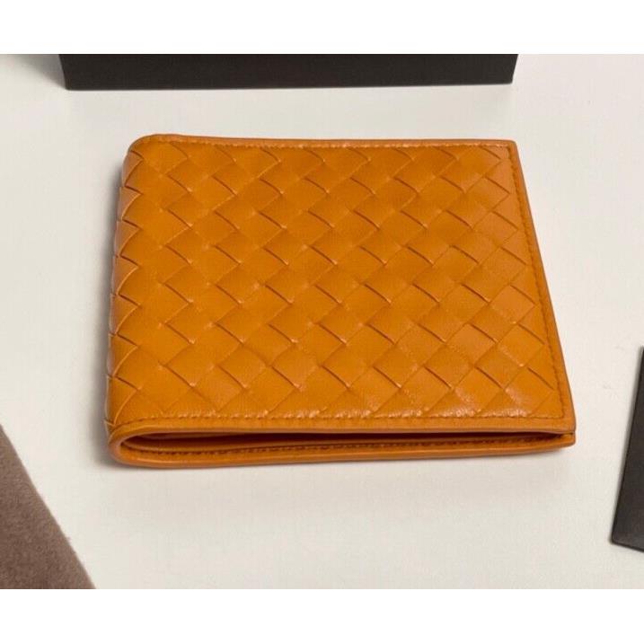 Bottega Veneta Mens Light Brown Leather Intrecciato Woven Bifold Wallet 196207