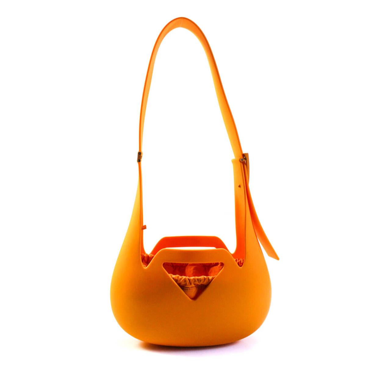 Bottega Veneta Womens Rubber Small Punch Bag Shoulder Bag Handbag Orange