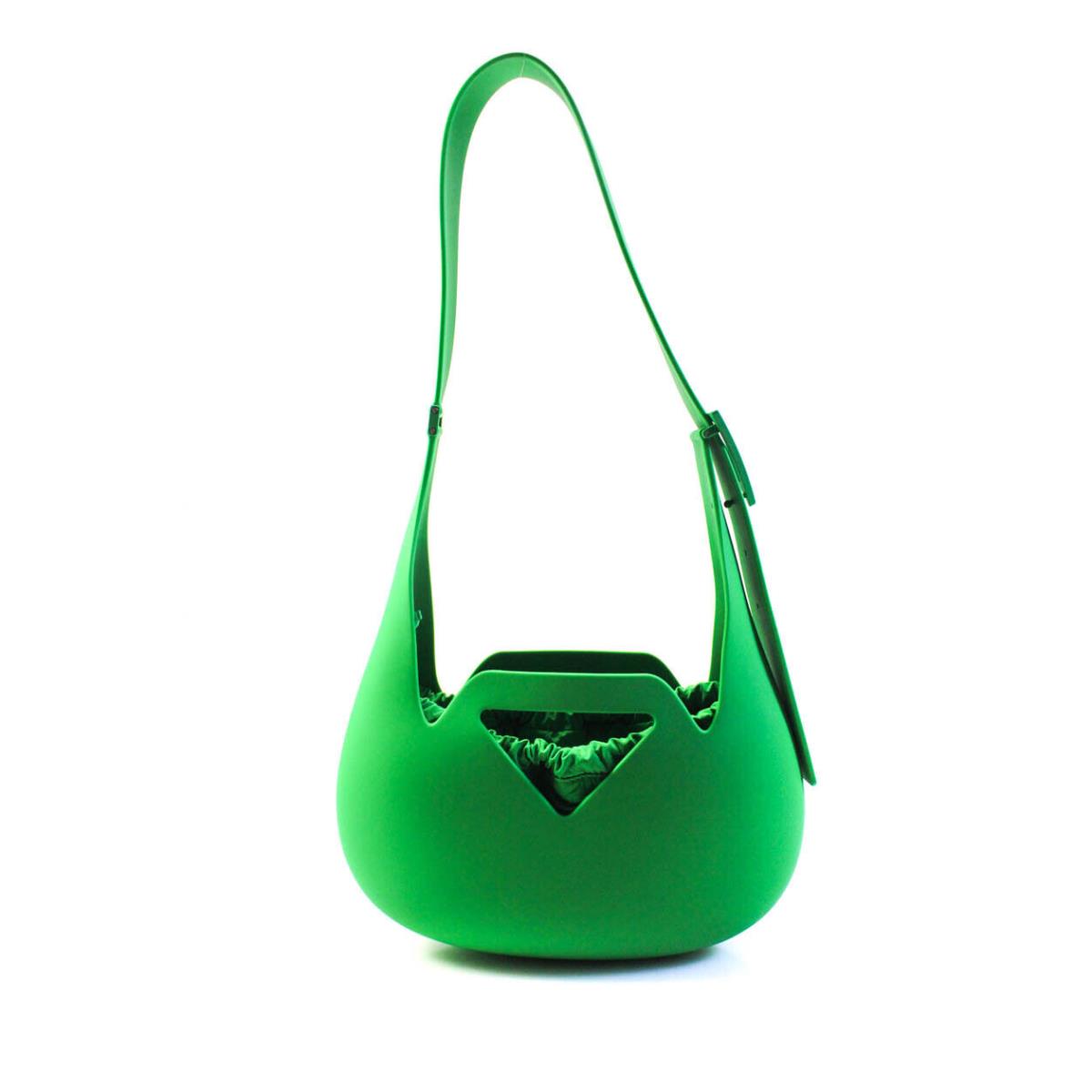 Bottega Veneta Womens Rubber Small Punch Bag Shoulder Bag Handbag Green