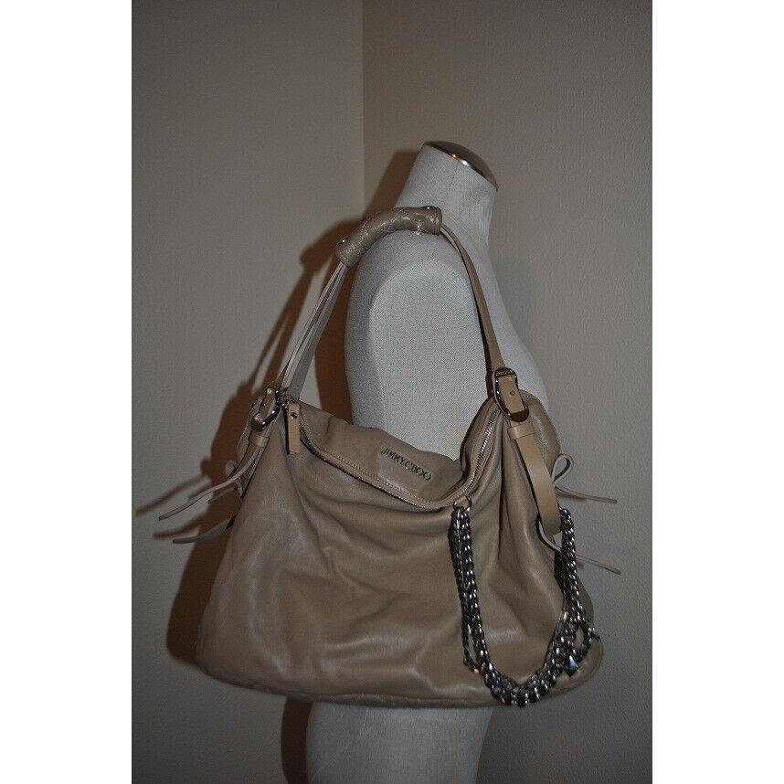 Jimmy Choo Blake Biker Chain Buff Tan Beige Taupe Hobo Tote Shoulder Bag