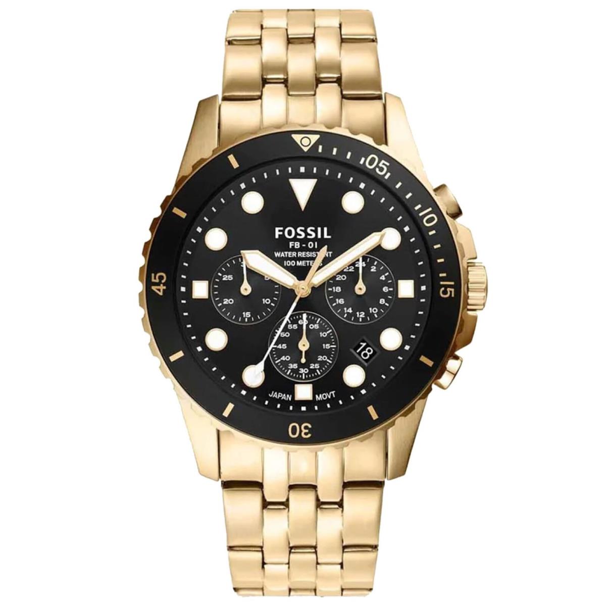 Fossil FB-01 Chronograph Quartz Black Dial Men`s Watch FS5836 One Size Gold