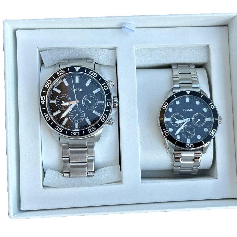 Fossil Couple Set His Her Silver Stainless Steel Watch Bannon BQ2753SET