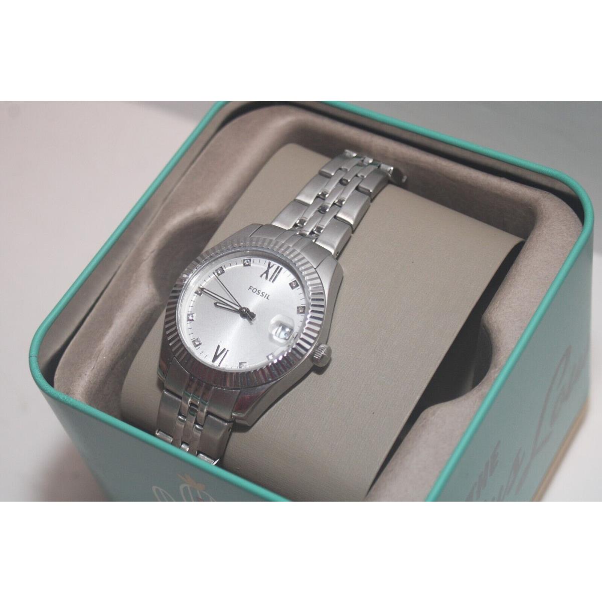 Fossil Ladies` Scarlette Mini Three-hand Date Stainless Steel Watch ES4897