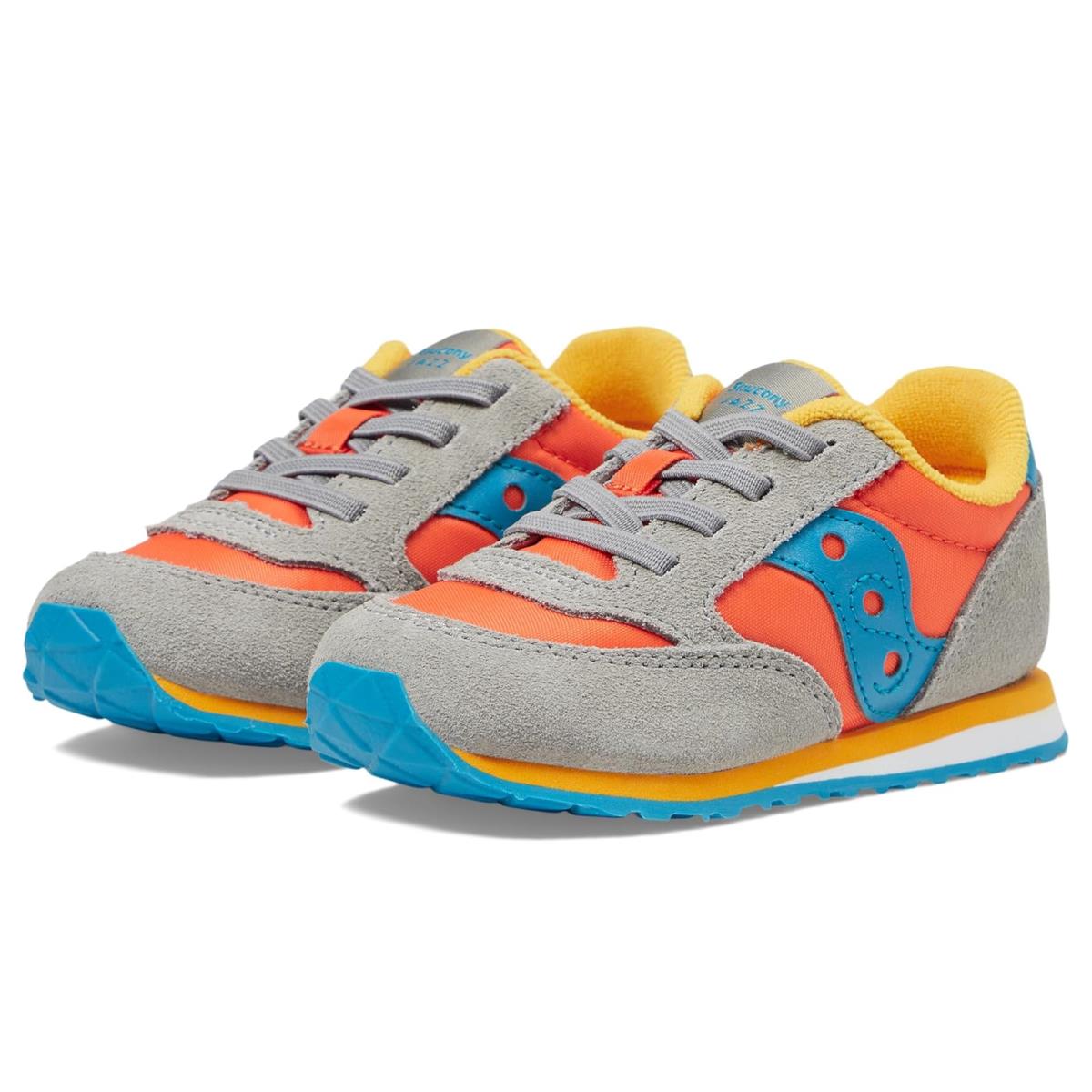 Children Unisex Saucony Kids Originals Jazz Junior Toddler/little Kid/big Kid - Grey/Orange/Blue