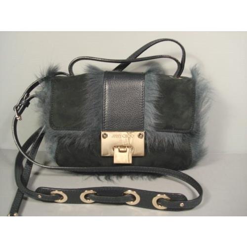 Jimmy Choo Rebel Charcoal Shearling Handbag Shoulder Bag Cross Body Purse Clutch