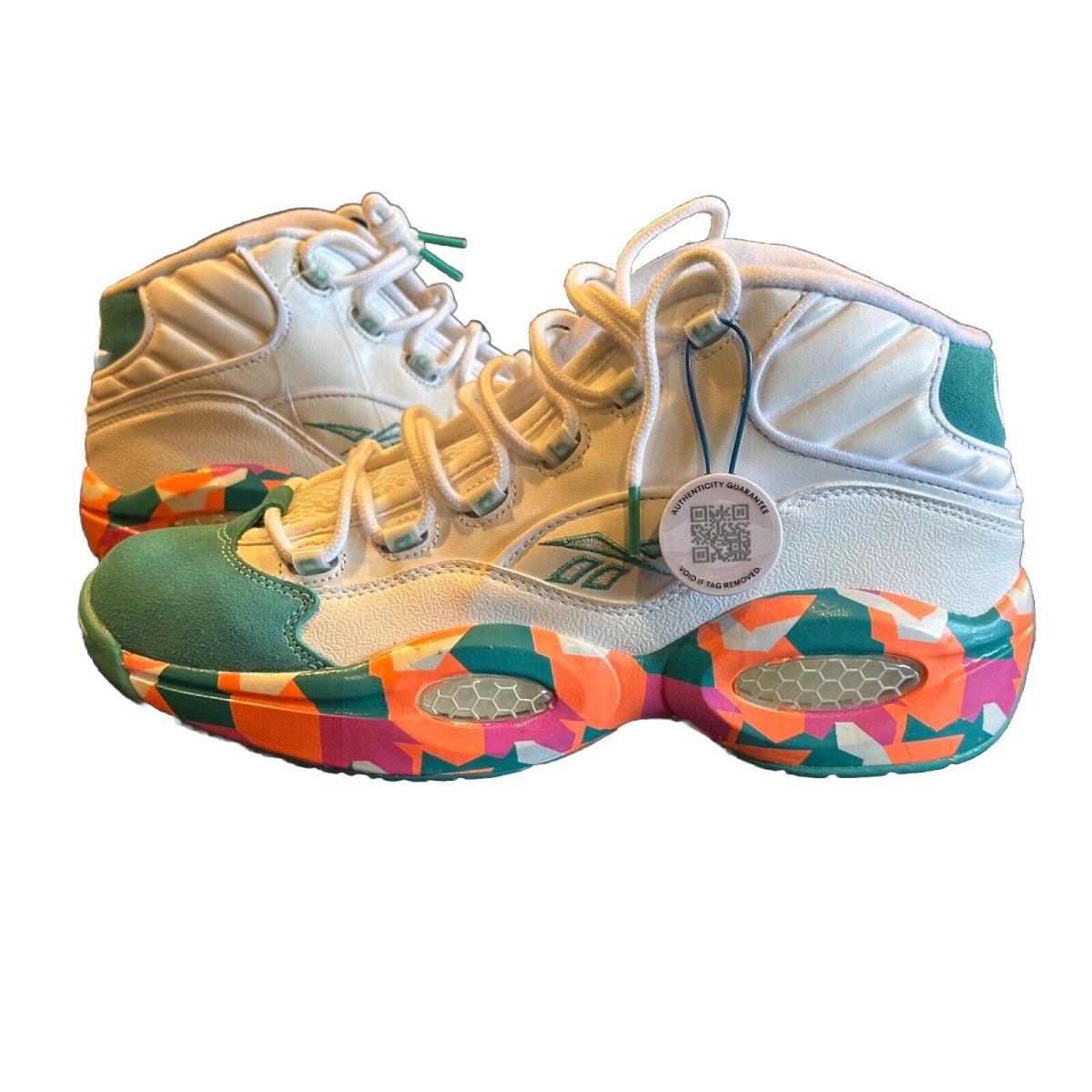 Reebok Question Mid White Noise Iverson Shoes Orange White Teal Pink South Beach - White