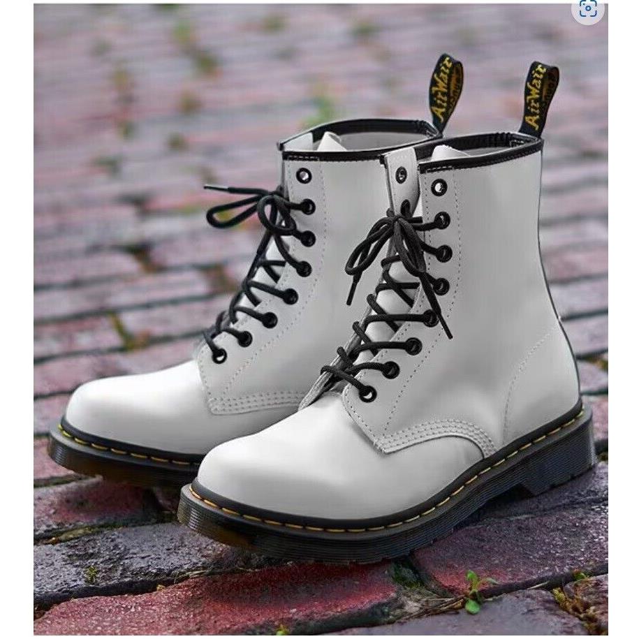 Docs Dr. Martens 1460 Smooth Leather Lace Up Combat Boots Shoes White Womens 7