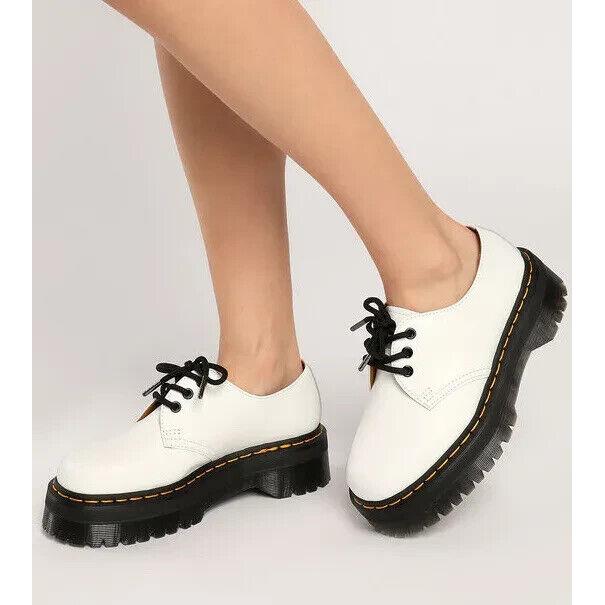 Docs DR Martens 1461 Quad Platform Shoes White Smooth Leather M10 W11