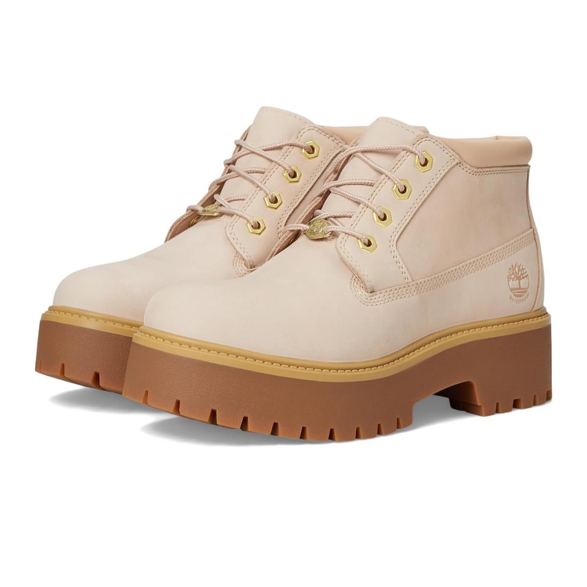 Woman`s Boots Timberland Stone Street Mid Lace-up Light Beige Nubuck