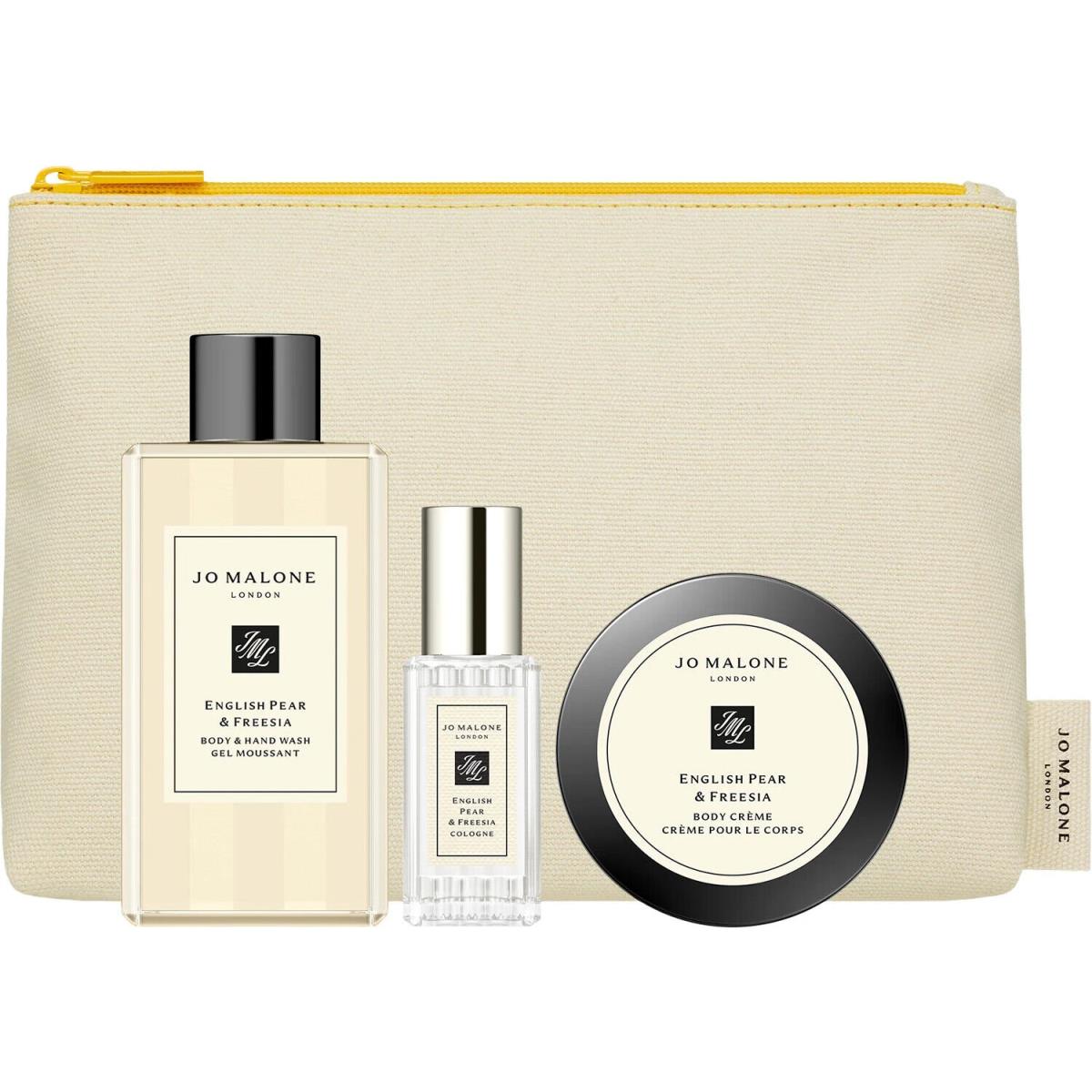 Jo Malone English Pear Freesia 4pc Travel Collection Cologne Cream Wash Bag