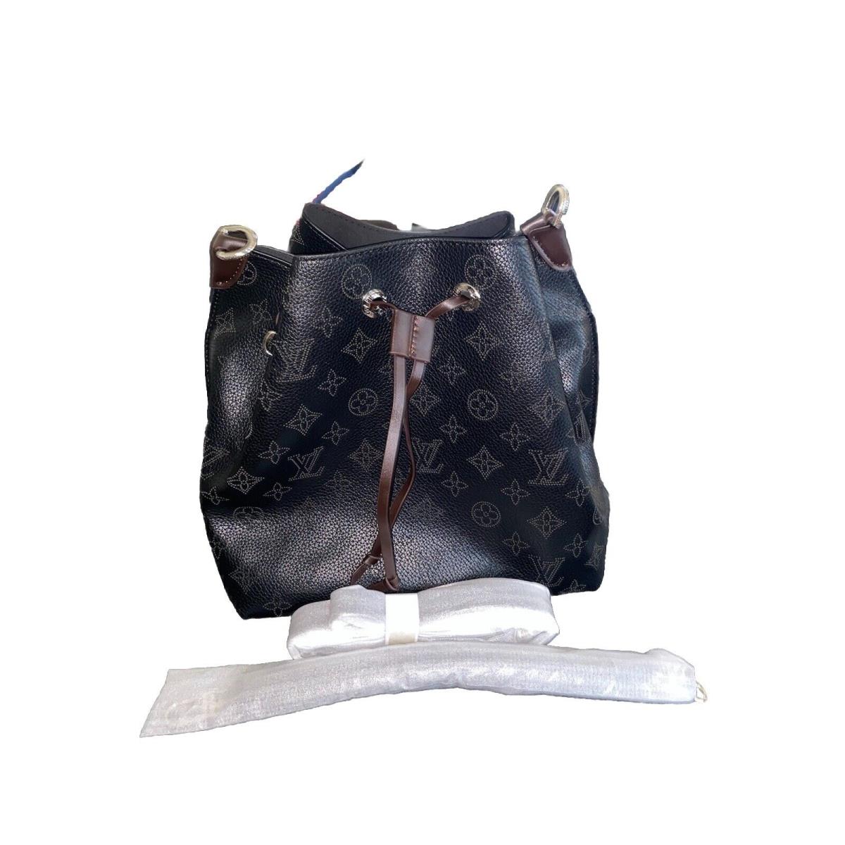 Louis Vuitton Muria Bucket Bag Black Leather with Brown Straps