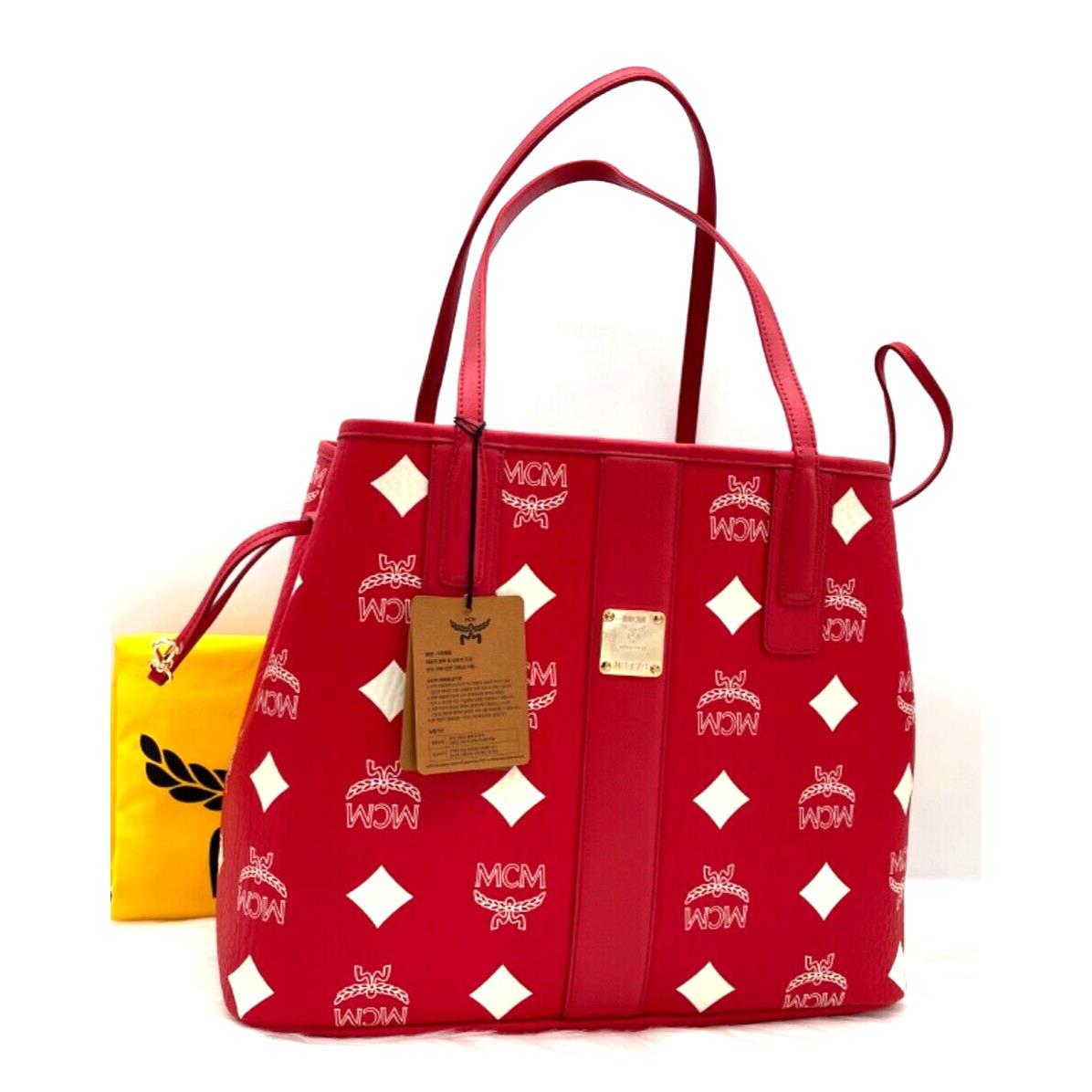 Mcm Liz Maxi Visetos Medium Coated Canvas Tote Shopper in Red/candy Red