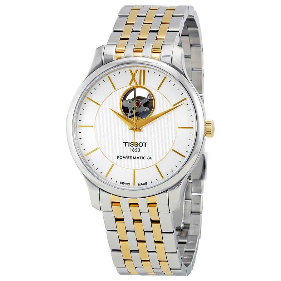 Tissot Tradition Powermatic 80 Automatic Men`s Watch T063.907.22.038.00 - Dial: Silver, Band: Gold, Gray, Bezel: Silver