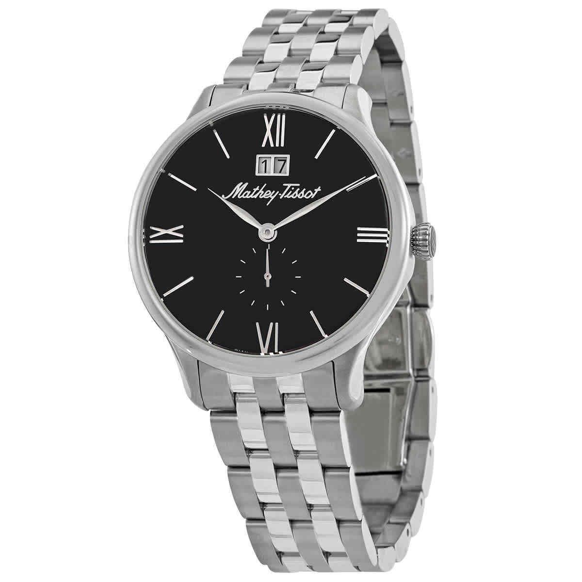 Mathey-tissot Edmond Metal Black Dial Men`s Watch H1886MAN - Dial: Black, Band: Silver-tone, Bezel: Silver-tone