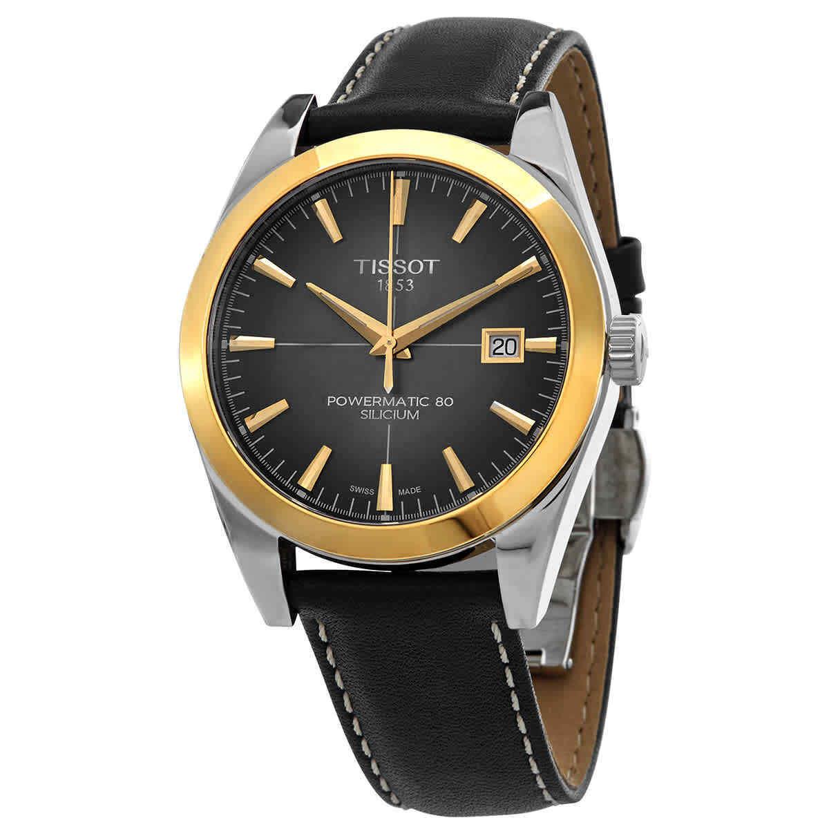 Tissot Gentleman Automatic Black Dial Men`s Watch T927.407.46.061.01 - Dial: Black, Band: Black, Bezel: Gold