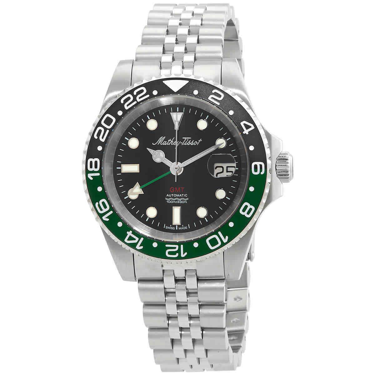 Mathey-tissot Gmt Automatic Black Dial Sprite Bezel Men`s Watch H903ATNV