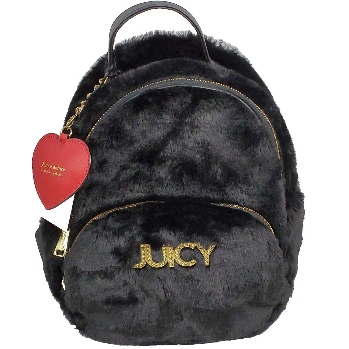 Juicy Couture Medium Black Fur Backpack with Red Heart Charm