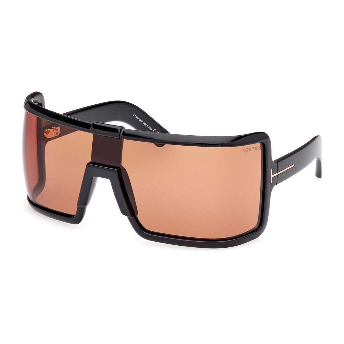 Tom Ford Parker Oversize Shield Wrap Sunglasses - FT1118 - Made in Italy - Shiny Black/Brown (01E-00), Frame: Select Variation