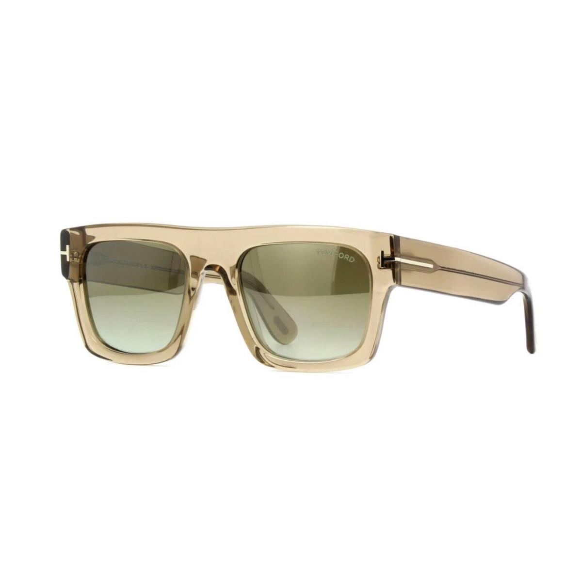 Tom Ford Fausto FT 0711 Transparent Brown/green Shaded Mirror 47Q Sunglasses - Frame: Transparent Brown, Lens: Green Shaded Mirrored