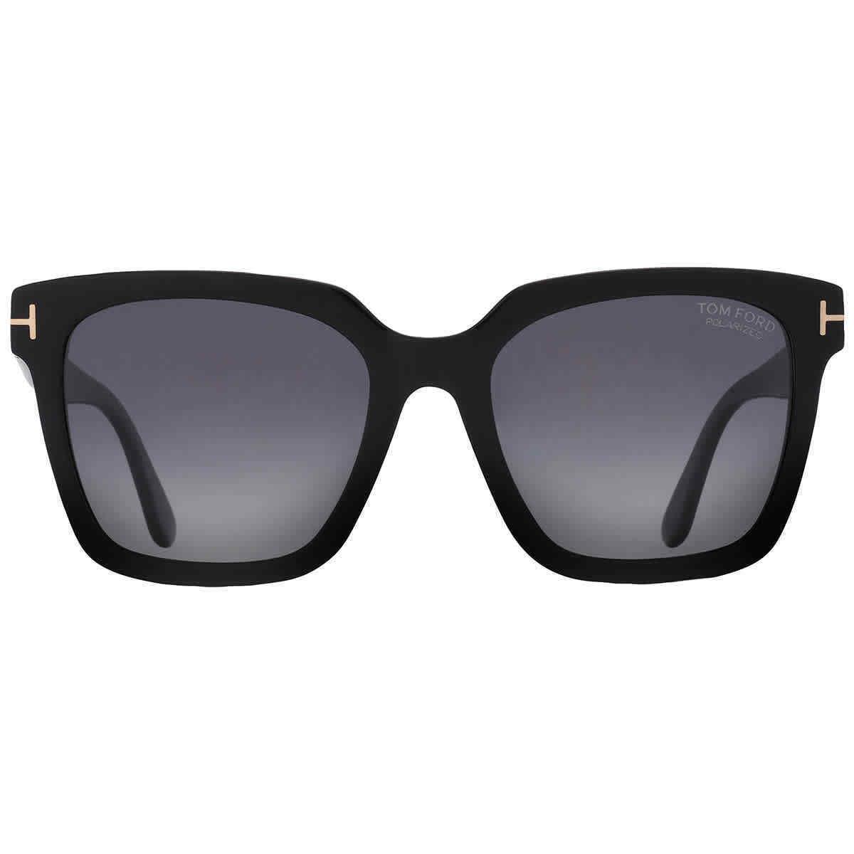 Tom Ford Selby Polarized Smoke Square Ladies Sunglasses FT0952 01D 55 - Frame: Black, Lens: Grey