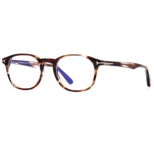 Tom Ford Blue Block FT5680 053 51mm Mens Medium Square Eyeglasses Striped Brown