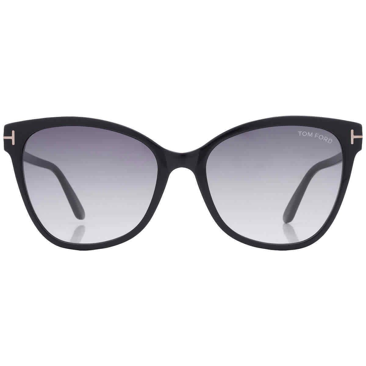 Tom Ford Ani Grey Gradient Cat Eye Ladies Sunglasses FT0844 01B 58 - Frame: Black, Lens: Grey