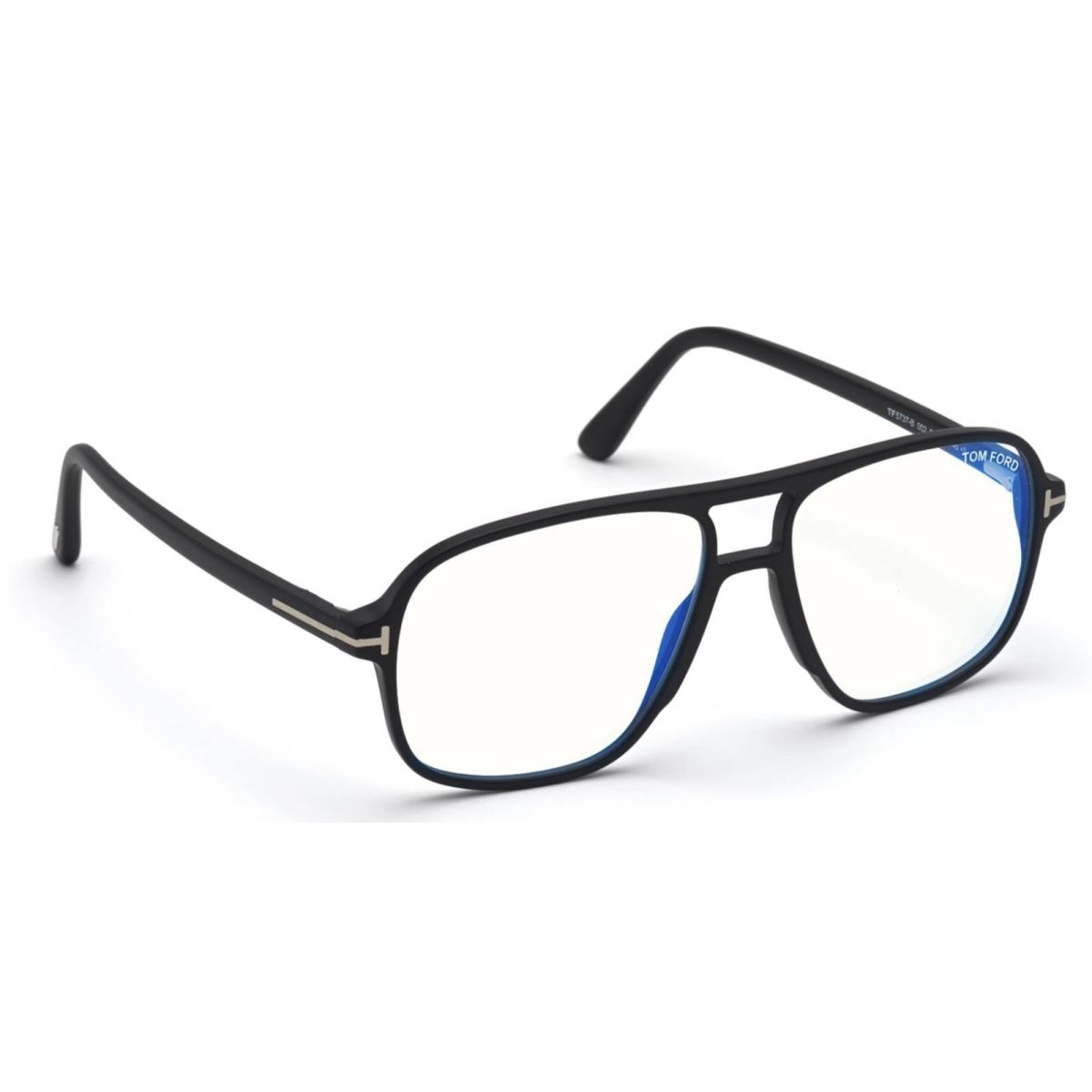 Tom Ford Eyeglasses TF 5737-B 002 56-15 Matte Black Frames Blue Block Lenses