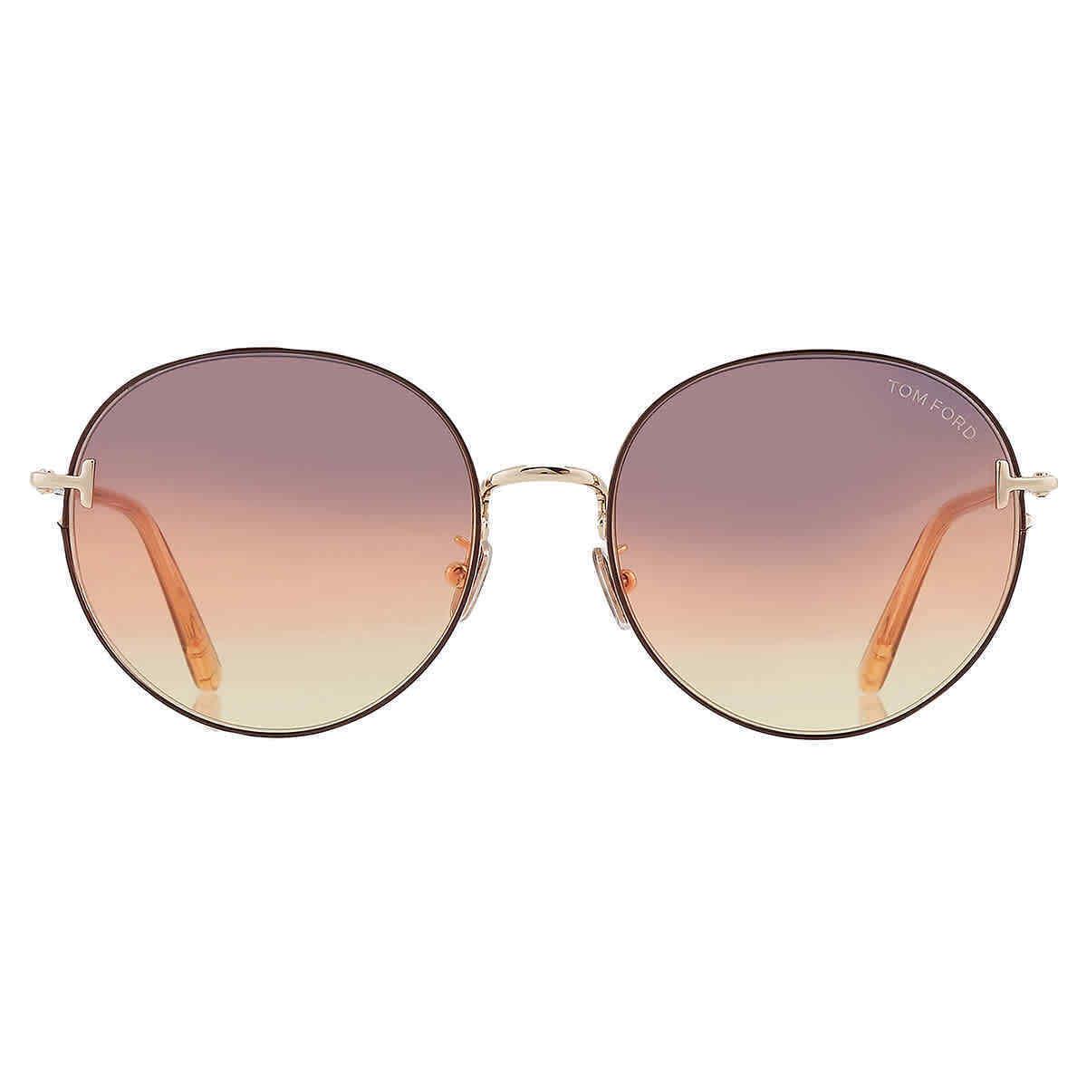 Tom Ford Brown Gold Gradient Round Unisex Sunglasses FT0966-K 48F 58