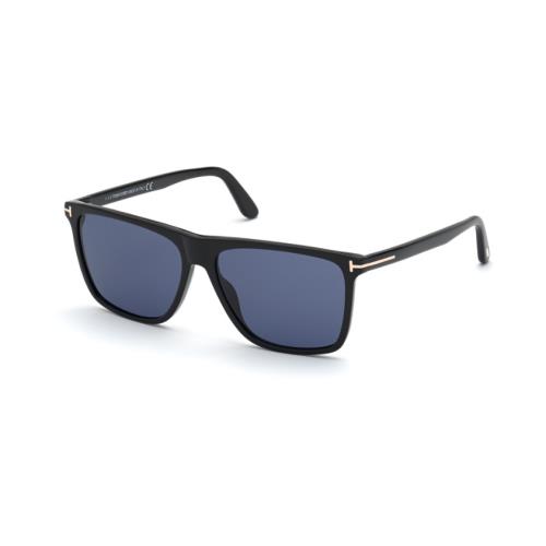 Tom Ford Fletcher FT0832 01V Shiny Black/blue Black Square Men`s Sunglasses - Frame: Shiny Black, Lens: Blue