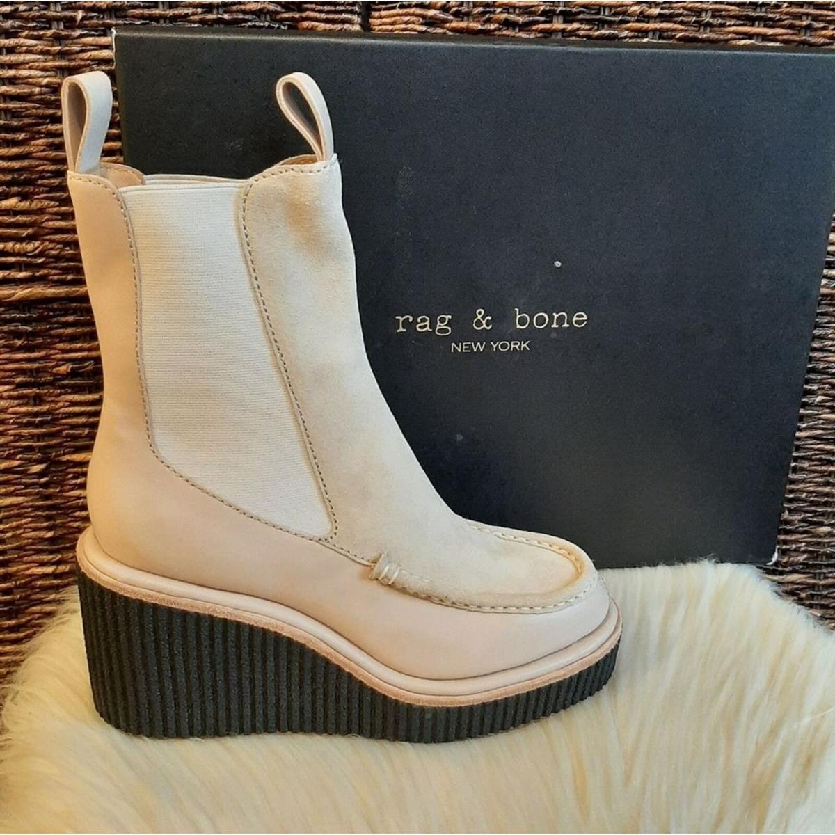 Rag Bone Boots Women`s 10 Cream Sloane Wedge Chelsea Suede Leather Paloma