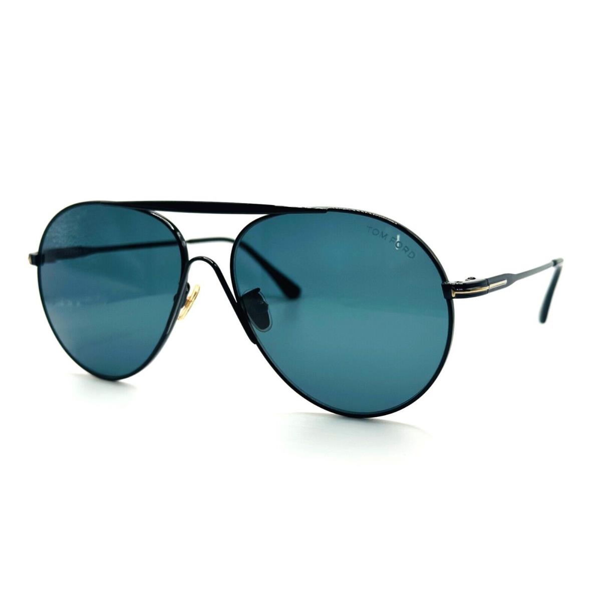 Tom Ford Smith TF773-D 01V Shiny Black/blue Unisex Sunglasses 61mm 16 145