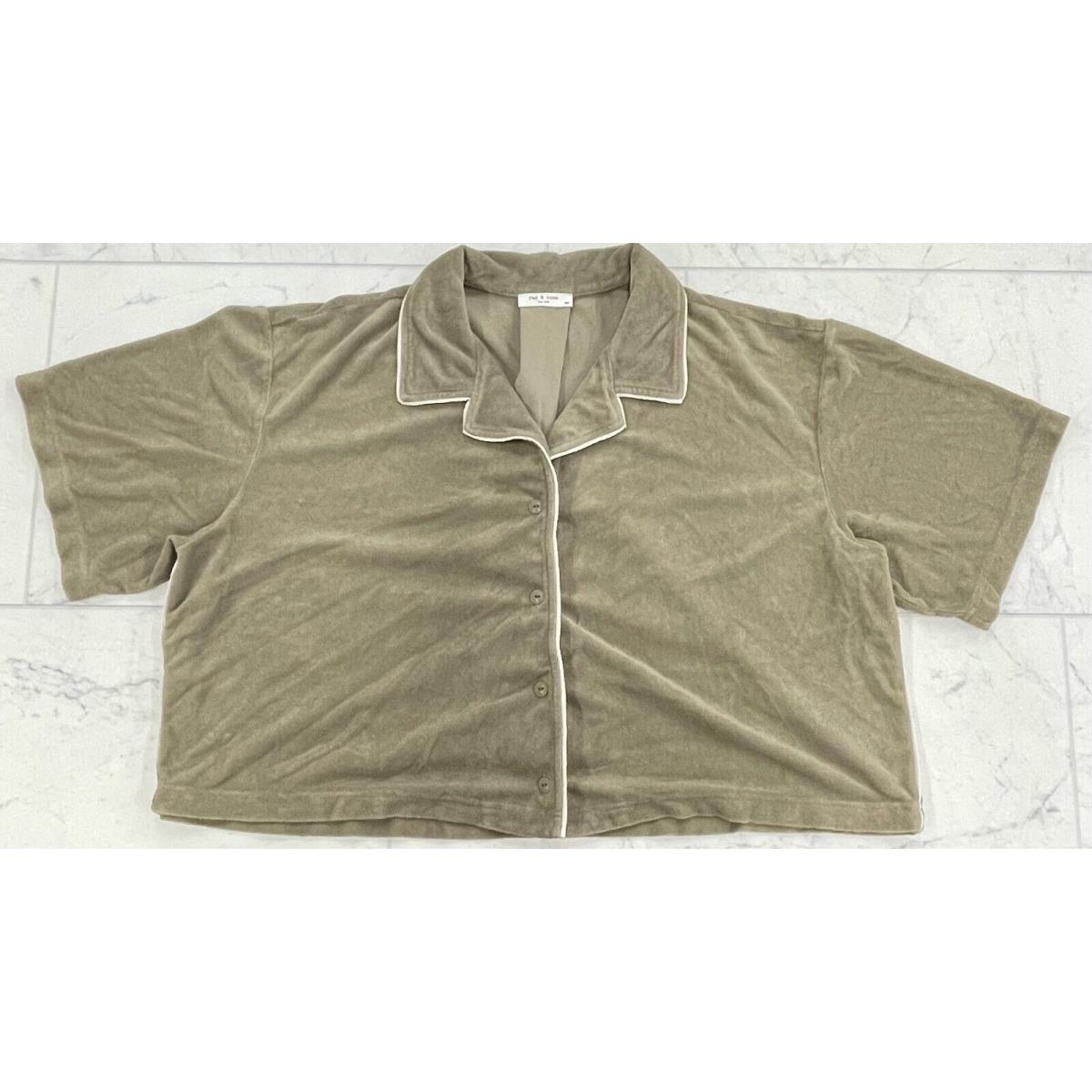 Nwot Rag Bone Womens Tery Cloth Boxy Crop Button Up Shirt In Green Size: Small