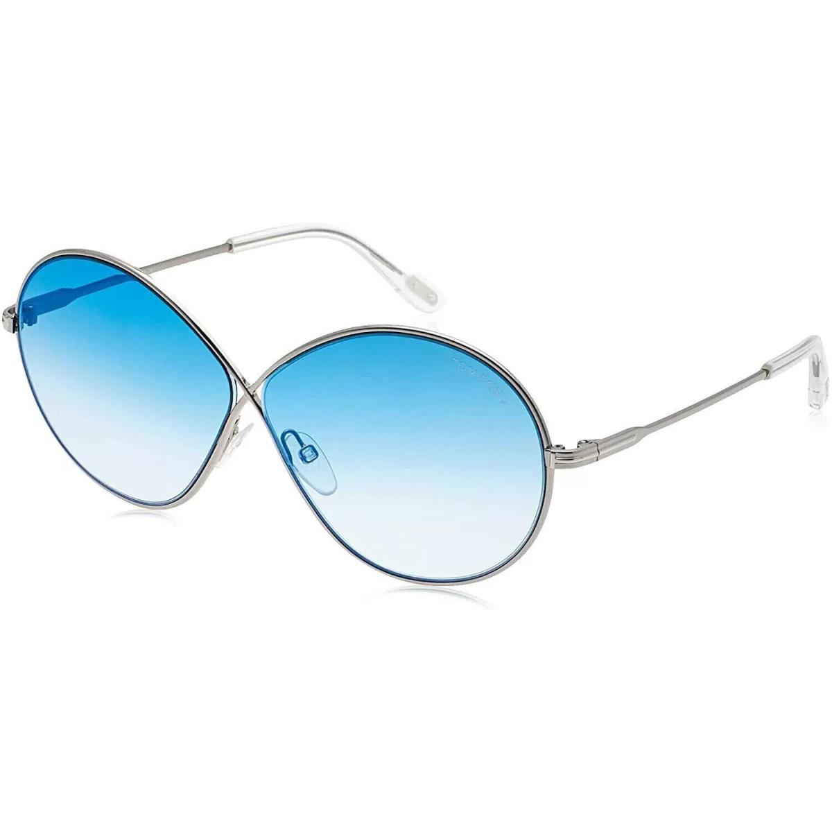 Tom Ford FT0564 14X Shiny Light Ruthenium Rania Round Sunglasses Lens Category - Frame: Silver, Lens: Blue