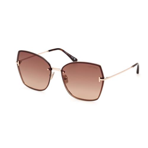 Tom Ford Nickie 02 FT1107 28F Shiny Rose Gold/brown Cat Eye Women Sunglasses - Frame: Shiny Rose Gold, Lens: gradient brown