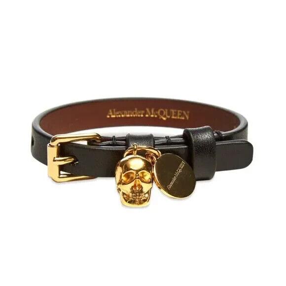 Alexander Mcqueen Leather Skull Single Wrap Bracelet