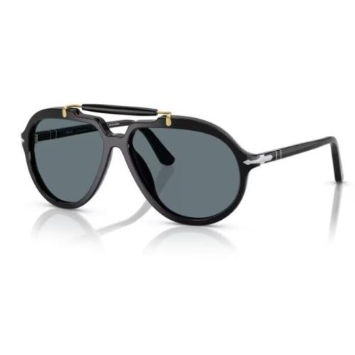 Persol 0PO0202S 95/3R Black/ Dark Blue Polarized Soft Square Men`s Sunglasses
