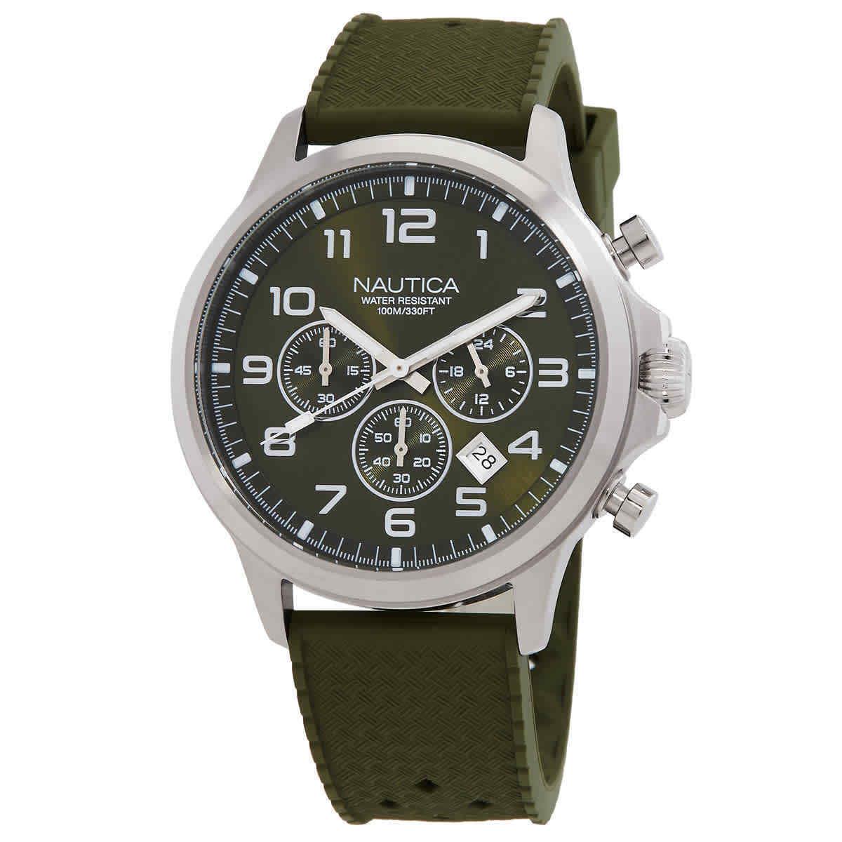 Nautica Nct Blue Ocean Chronograph Quartz Green Dial Men`s Watch NAPBOS402