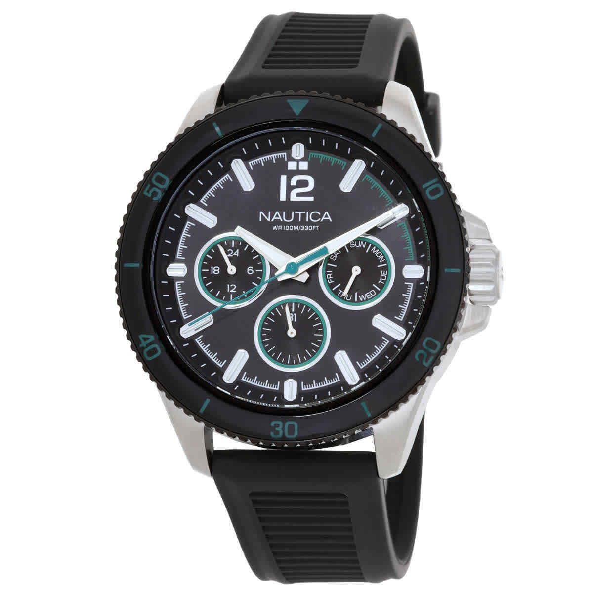 Nautica Nct Windros Multifunction Quartz Black Dial Men`s Watch NAPWRS403