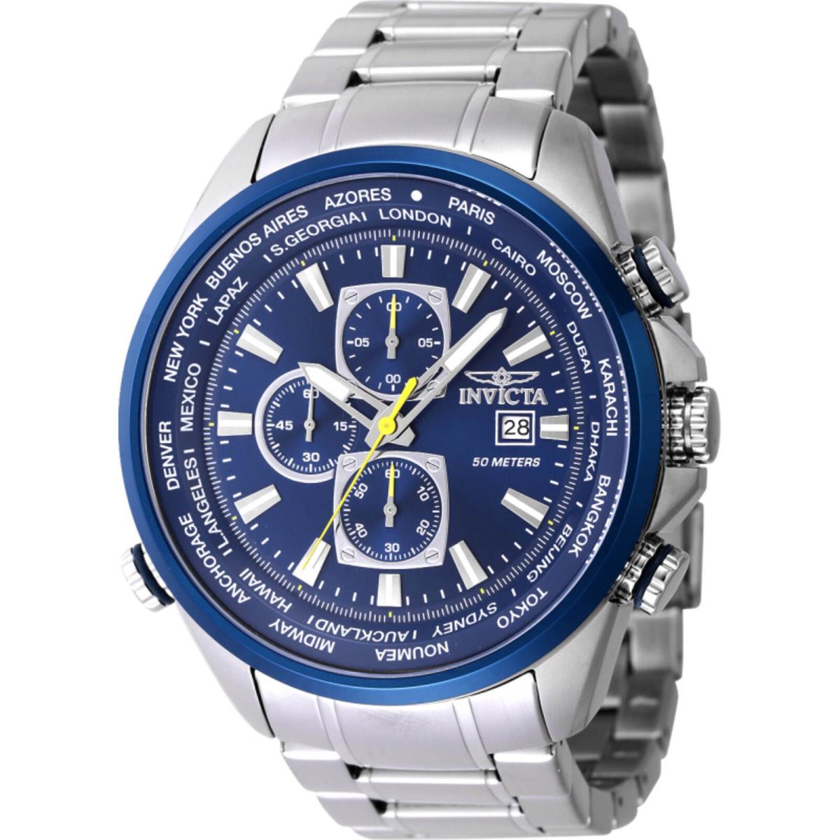 Invicta Men`s Watch Aviator Quartz Chronograph Blue Dial Steel Bracelet 47818