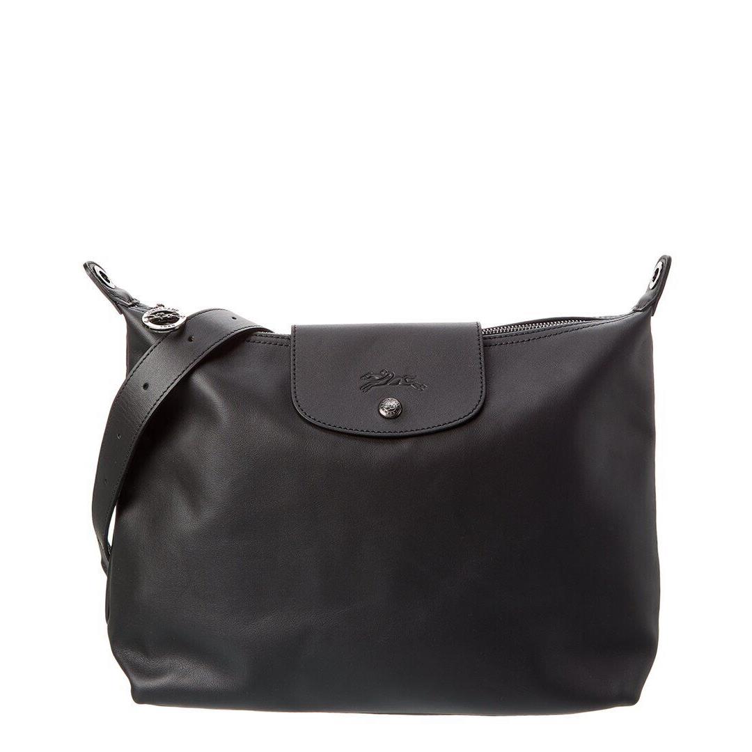 Longchamp Le Pliage Xtra Medium Leather Hobo Bag Women`s Black