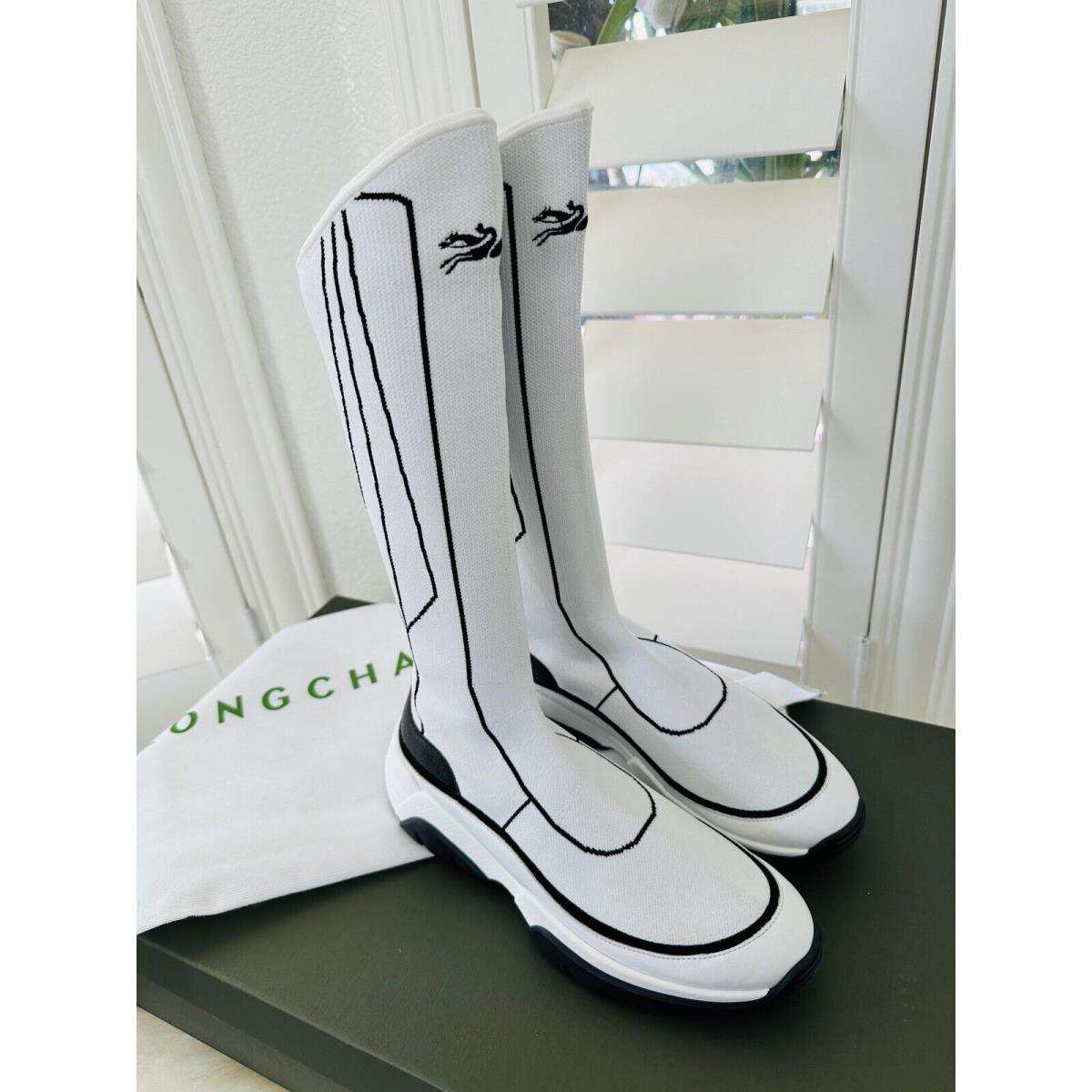 Longchamp White Black Tall Shaft Tennis Boots Sneakers Size 37/ US 6.5