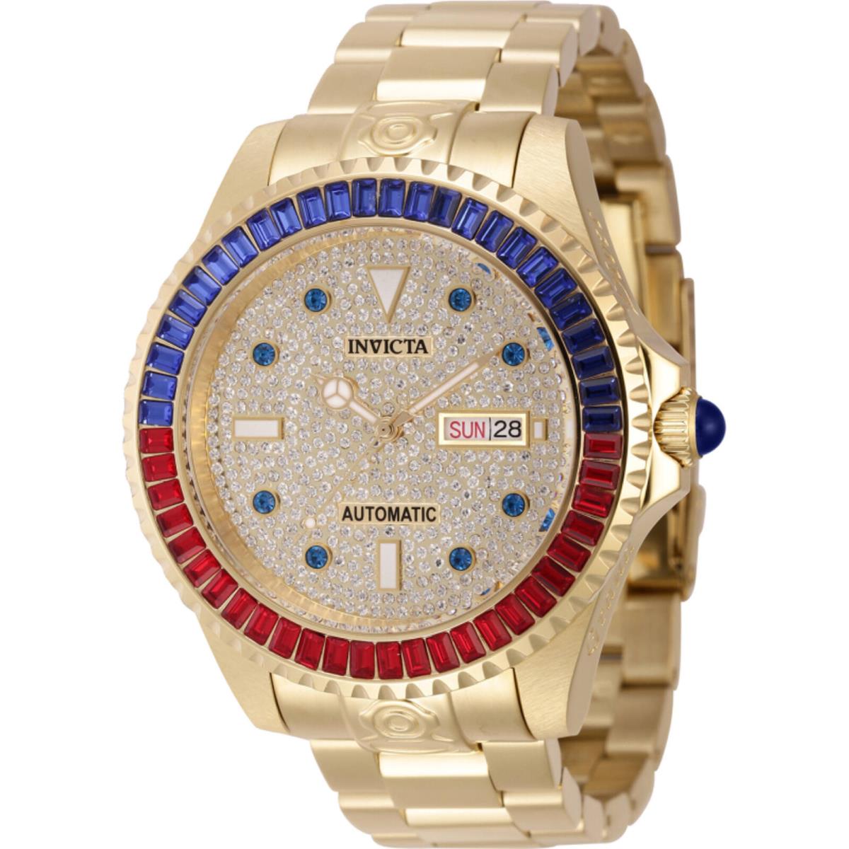 Invicta Men`s Watch Pro Diver Automatic Yellow Gold Steel Bracelet Crystal 46636